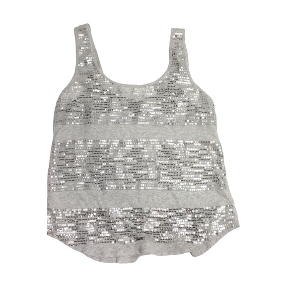 Express Sequin Tank Top Striped Shirt Gray Party Sparkle Women Size S - Picture 1 of 9